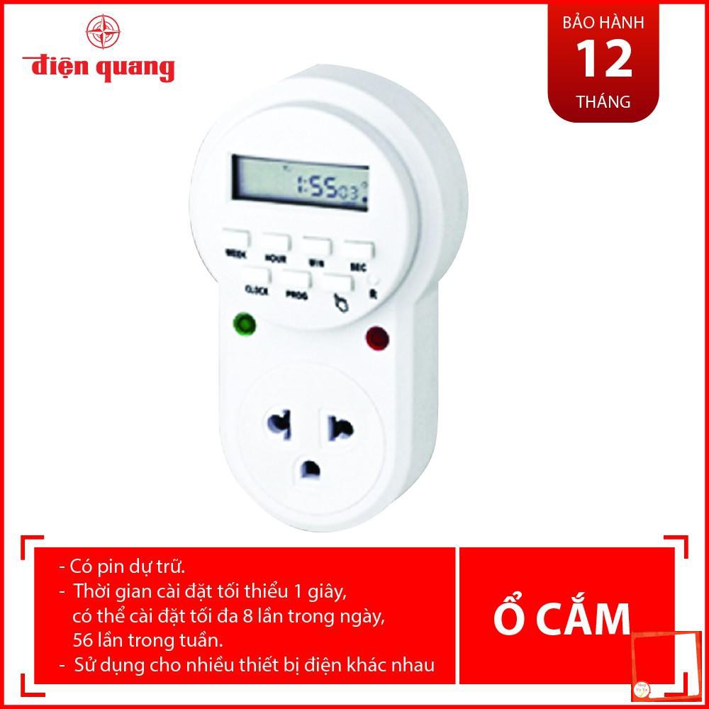 [Hàng chính hãng] Ổ cắm hẹn giờ Điện Quang ĐQ ESK DT12 W 13 (Điều chỉnh điện tử, 1 lỗ - 3 chấu, trắng)