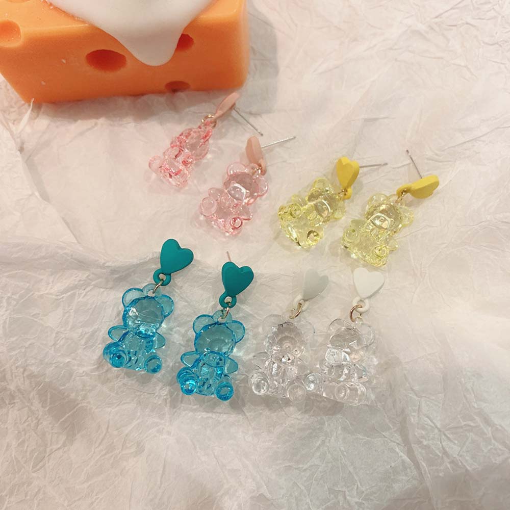 Khuyên Tai Nhựa Resin Acrylic Hình Gấu Nhiều Màu Sắc Thời Trang Cho Nữ