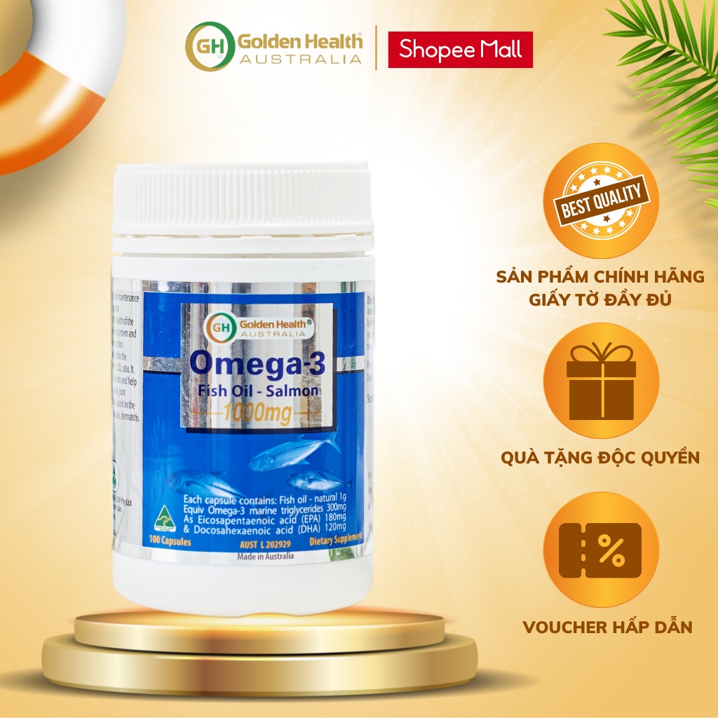 Viên uống dầu cá hồi Omega-3 - Salmon Fish Oil Omega3 1000mg hộp 100 Viên
