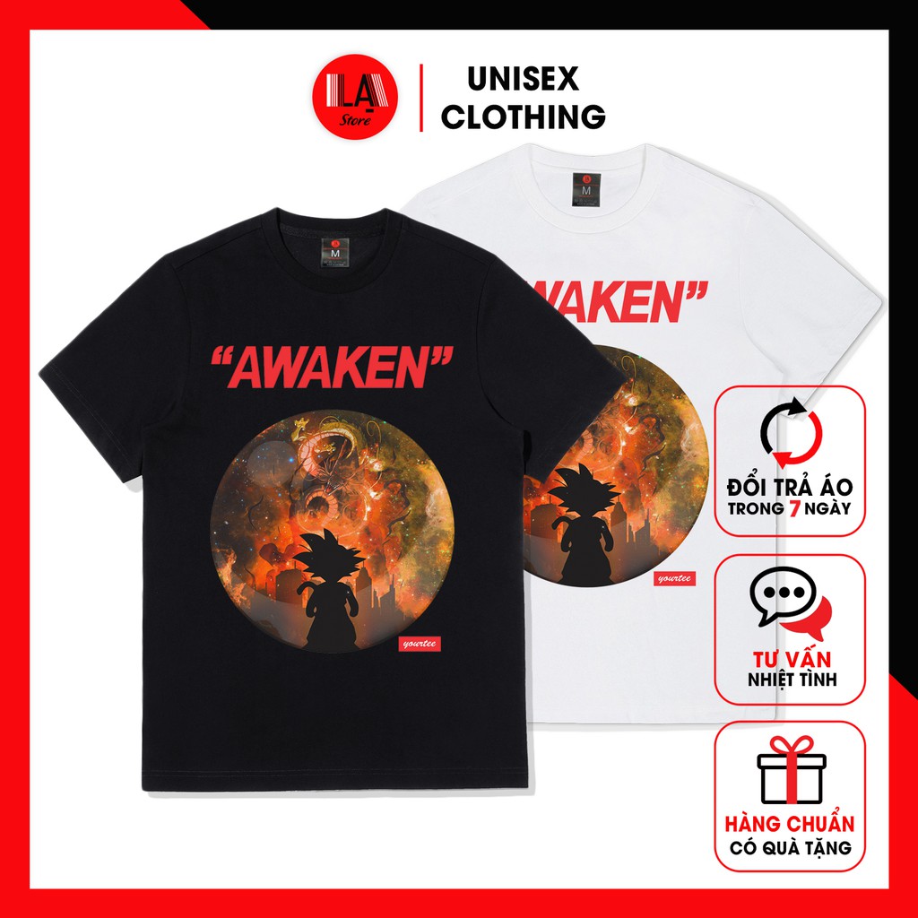 Áo Thun Trắng Đen Unisex Goku Awaken | Lạ Store