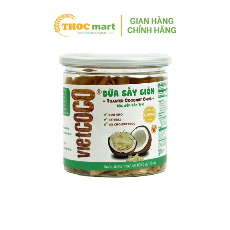 [ THOCmart.vn ] Dừa sấy giòn VIETCOCO đặc sản Bến Tre thơm ngon giòn rụn hộp 100g