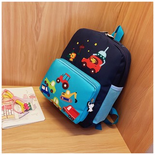 balo mẫu giáo vải thô in hình máy xúc sinh động