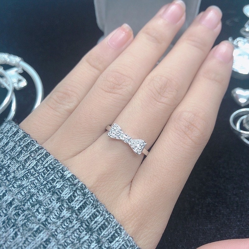 Nhẫn nữ nơ đính đá nhỏ xinh nhẹ nhàng chuẩn bạc ta -THJ SILVER