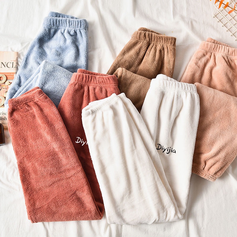 Quần Ngủ Nhung Dáng Rộng Ấm Áp Theo Phong Cách Thu Đông Dành Cho Nữ