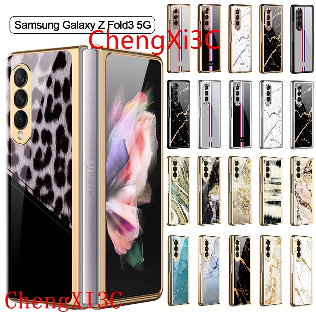 Galaxy Z Fold 3 Ốp lưng Galaxy Z Fold 3 ốp lưng điện thoại siêu mỏng Hộp bảo vệ kính màu Mạ điện cạnh PC + kính Vỏ điện thoại Fold 3 Case