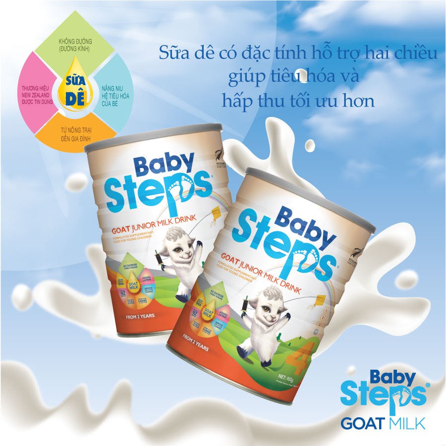 Sữa Dê Công thức Baby Steps Số 4 Goat Junior Milk Drink 900gr