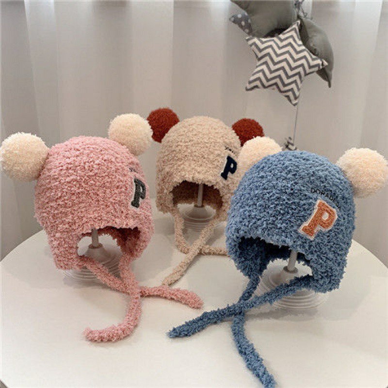 Mũ len trẻ em - Mũ len tai tròn chữ P cho bé trai bé gái từ 1-4 tuổi xinh xắn lông cừu mềm mịn phong cách Hàn Quốc ML08