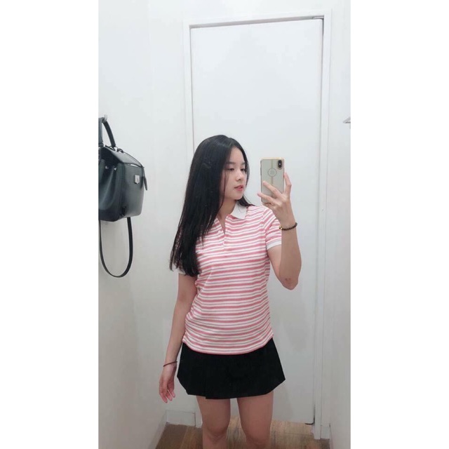 Áo polo kẻ Uniqlo cài cúc
