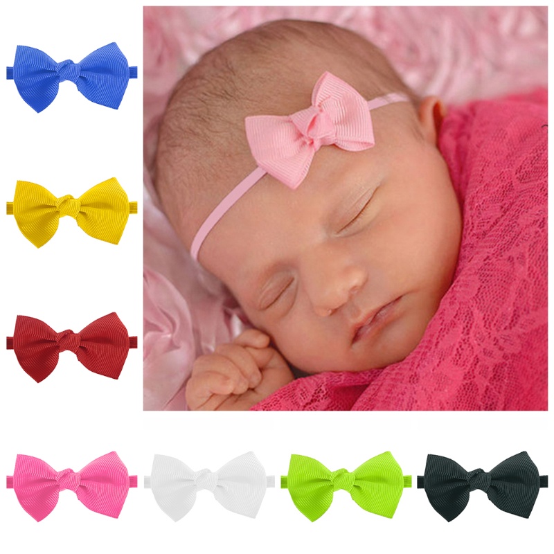 Set 20 Băng Đô Nơ Co Giãn Màu Trơn Dành Cho Bé Gái