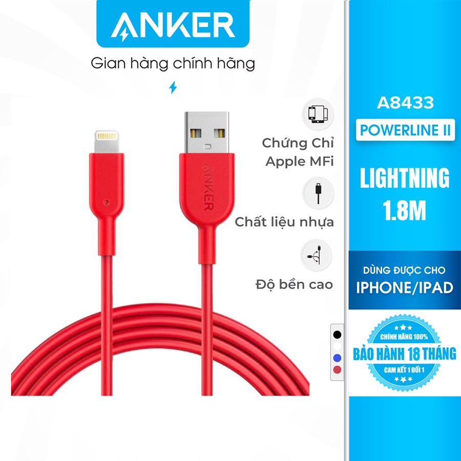 Cáp sạc ANKER Powerline II Lightning - Dài 1.8m - A8433