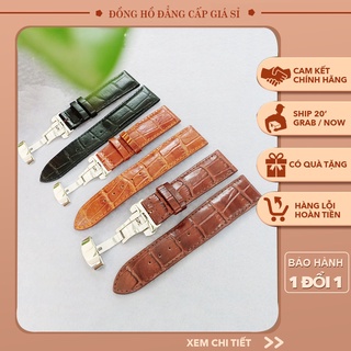 Dây đồng hồ da bò vân cá sấu may thủ công cho nam size 18/20/22