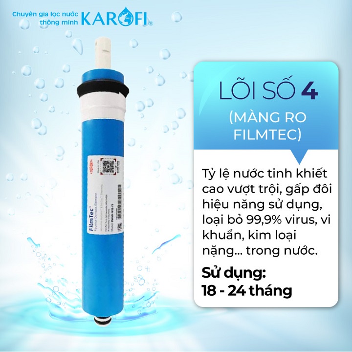 Combo 8 lõi lọc nước RO Karofi (Lõi 1-2-3, Filmtec, T33 GAC, khoáng đá, ORP alkaline, hồng ngoại)