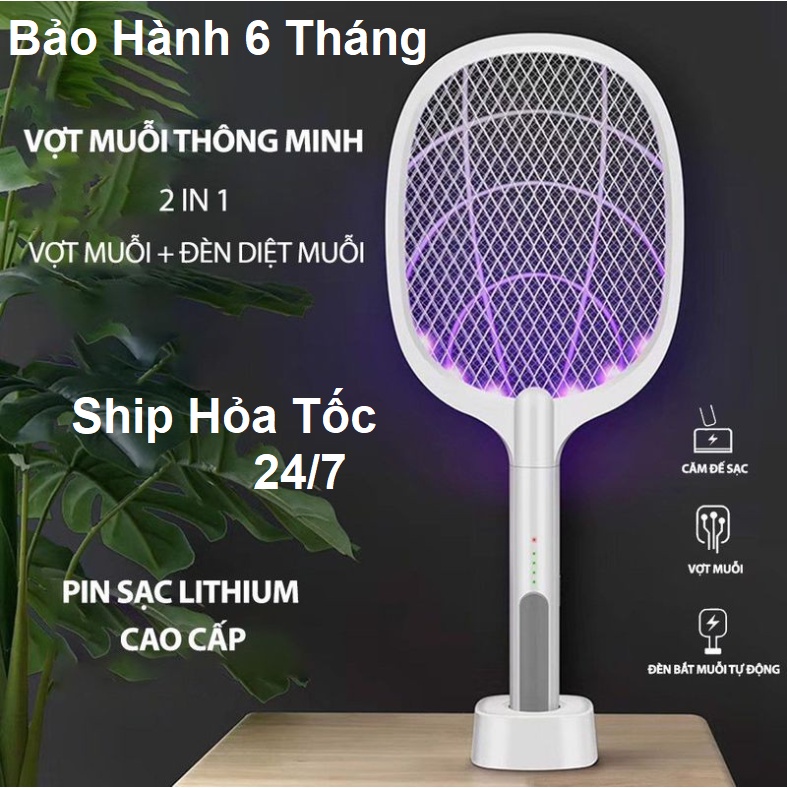 Vợt Tự Động Bắt Muỗi, Kiêm Đèn Bắt Muỗi Côn Trùng Đa Năng 2in1 - Tích Điện Sạc Pin - Bảo Hành 6 Tháng Lỗi 1 Đổi 1