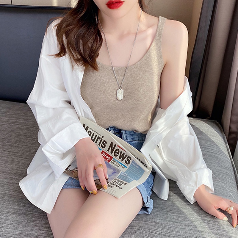 Áo Hai Dây Dệt Kim Co Giãn Phong Cách Hàn Quốc Thời Trang Mùa Hè 8 Màu Tùy Chọn