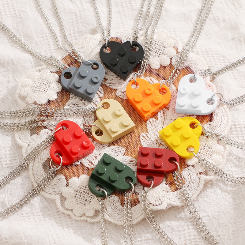 Set 2 Vòng Cổ Chocker Mặt Trái Tim Ghép Hình Sáng Tạo