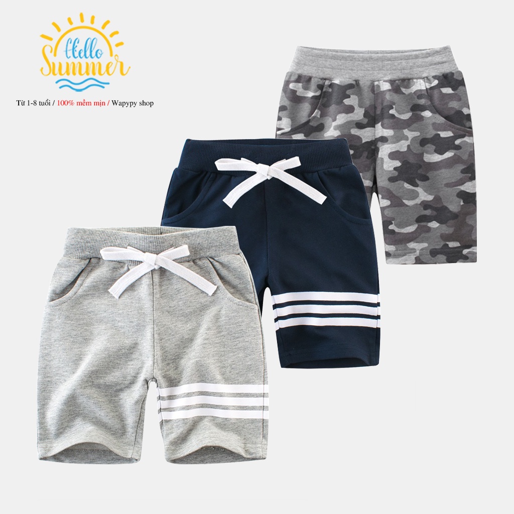 Quần short bé trai 27kids quần thun cho bé họa tiết thể thao chất cotton hàng xuất Âu Mỹ