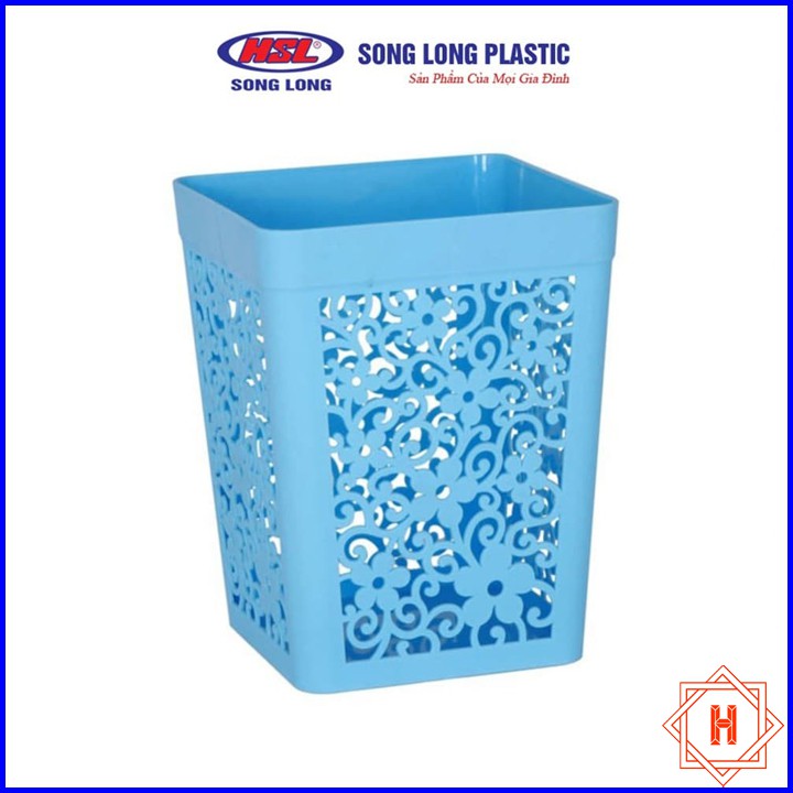 Song Long Plastic Giỏ nhựa đựng rác vuông Hàn Quốc hoa văn cao cấp { H }