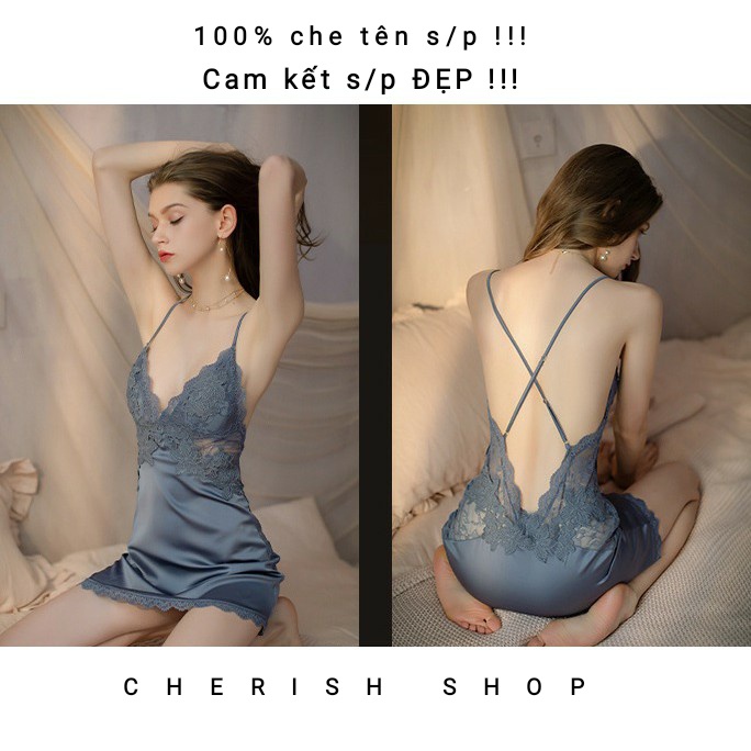Váy ngủ sexy lụa cao cấp có mút ngực Đầm mặc nhà gợi cảm quyến rũ