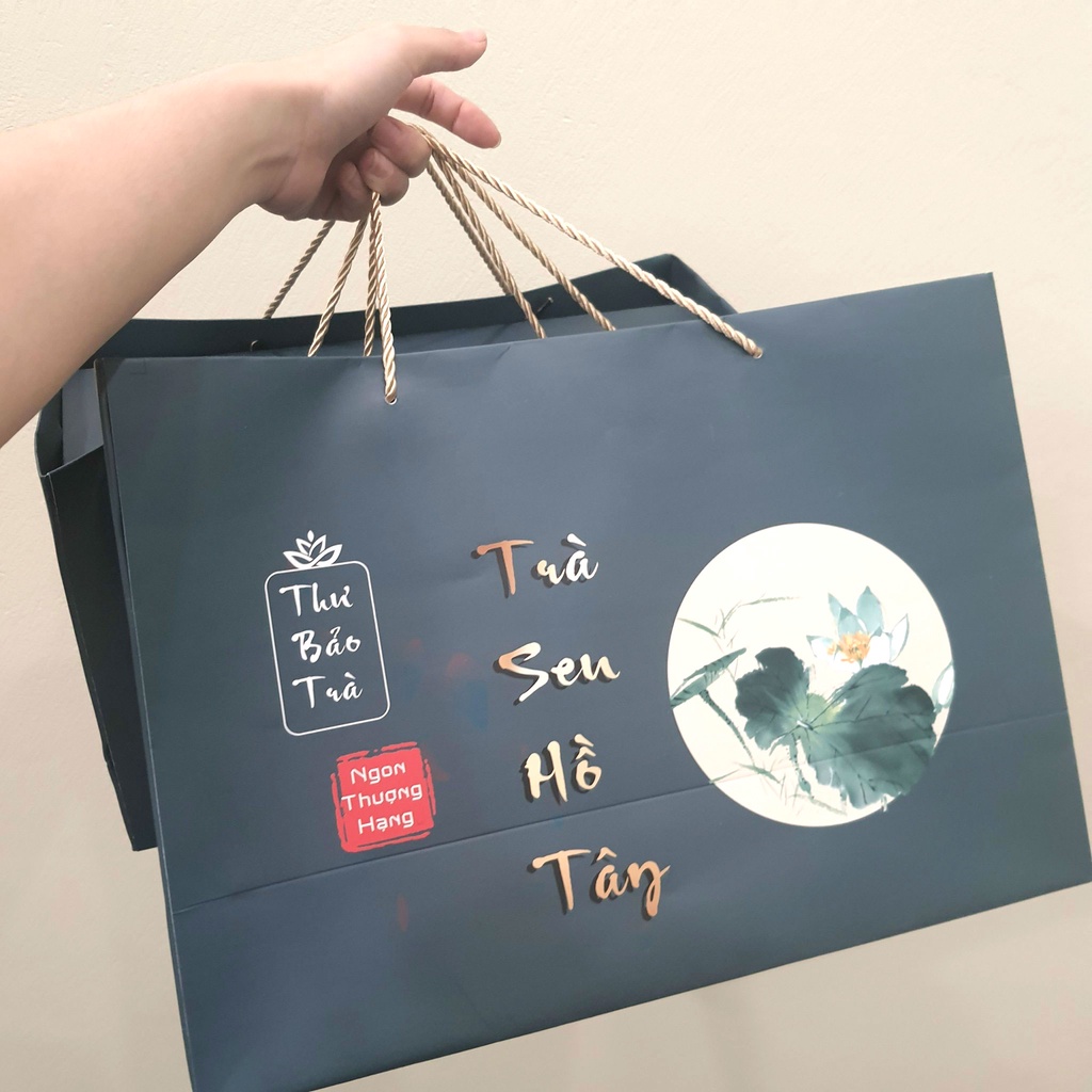 Set hộp quà tặng biếu 10 bông Trà Sen Hồ Tây ướp nguyên bông sang trọng Thư Bảo Trà