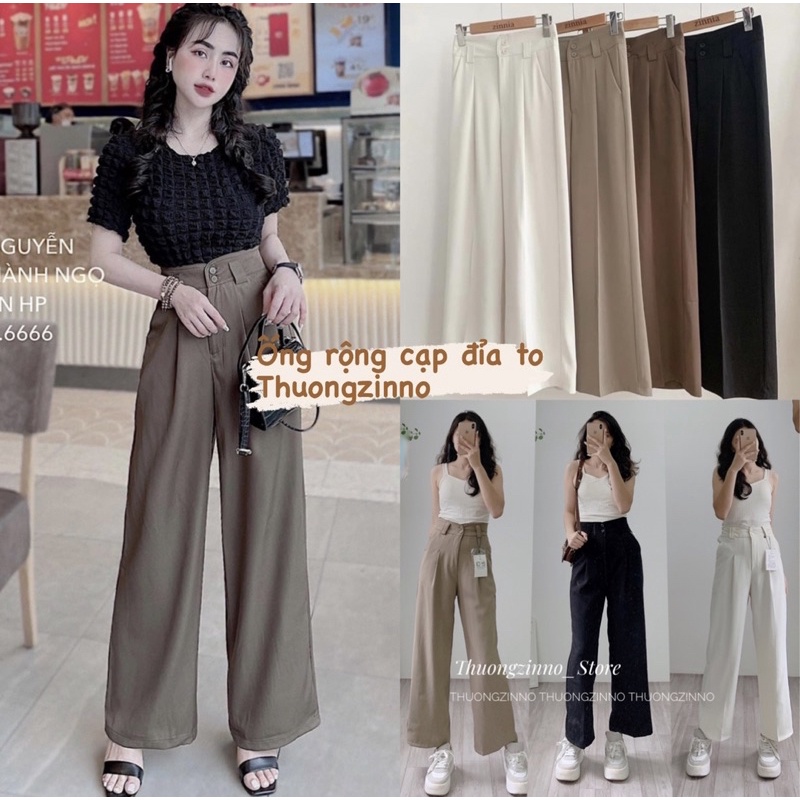 [Hàng Quảng Châu]Quần ống rộng”0565” loại 1 thiết kế 2 cúc đỉa to hàng Quảng Cháu Quần ống rộng chất mướt Hàn Quốc
