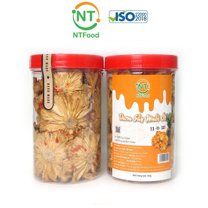 [Mã BMBAU50 giảm 7% đơn 99K] Thơm sấy muối ớt NTFood hủ Pet 250g - Nhất Tín Food