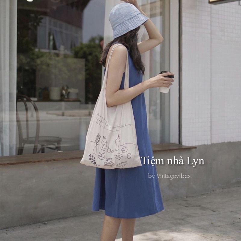 Váy suông 2 dây đan chéo vintage