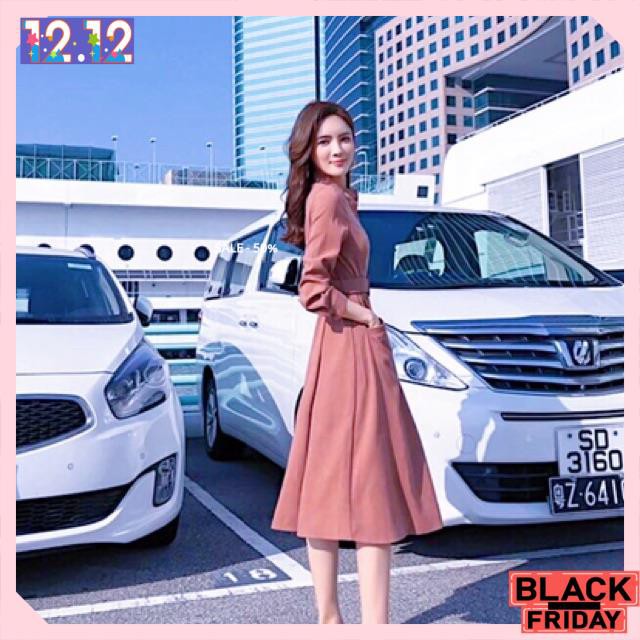 [HÀNG CAO CẤP] Đầm hồng ruốc tay dài kèm belt | BigBuy360 - bigbuy360.vn