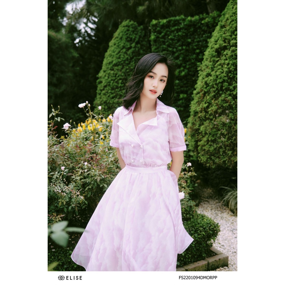 Đầm tơ hồng HT cổ vest thiết kế Elise FS2201094DMORPP