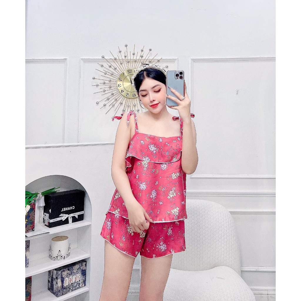 Đồ ngủ 2 dây 2 tầng vải voan họa tiết nhiều loại siêu xinh freesize dưới 57kg