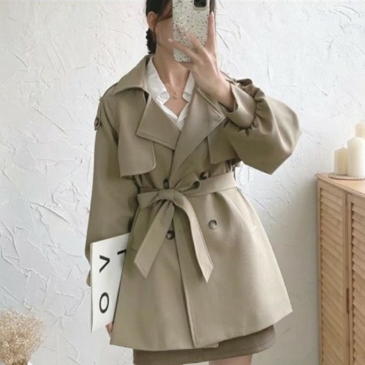 Áo khoác kaki  nữ , áo măng tô 2 lớp kèm đai phong cách hàn quốc | BigBuy360 - bigbuy360.vn