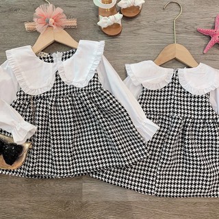 Váy dạ ziczac cổ trắng cho bé (hàng QC)