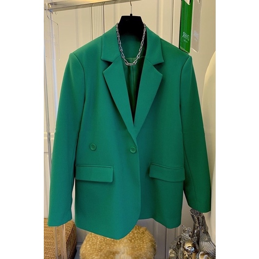 Áo Blazer Màu Xanh Lá Dáng Xuông 2 Lớp - Elisa Store