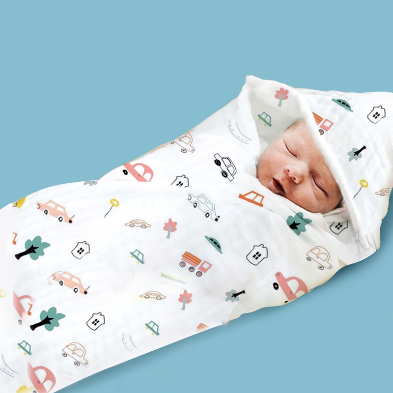 khăn quấn bé có mũ trùm đầu, 100% cotton 6 lớp thoáng khí và siêu mềm