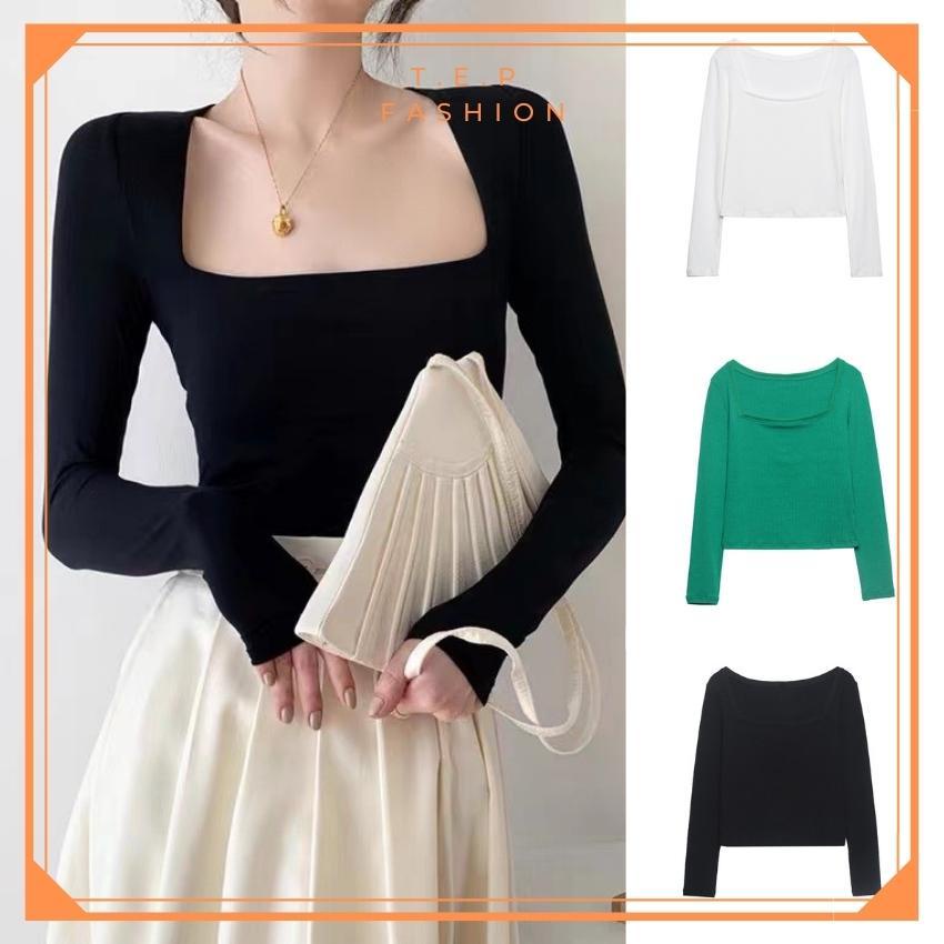 👉 BÁN SỈ 👈 Set 3 Áo Dài Tay Nữ - Kho Sỉ Tuyến Hiền - Áo Thun Nữ Tay Dài Tăm Cổ U Sâu H.M ADT203