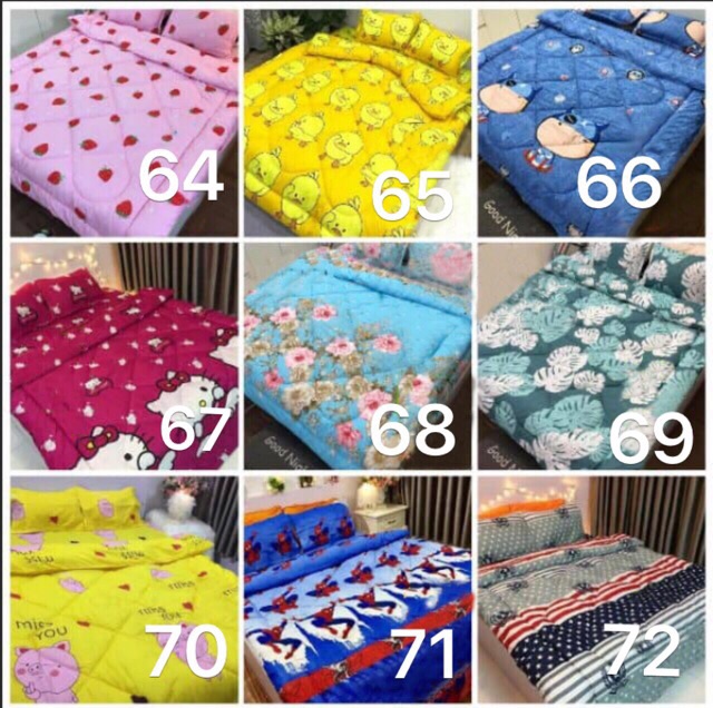 Trọn bộ 5 món ga gối chăn phao poly cotton có ruột bông dày  loại 1 ( nhắn chọn mẫu )