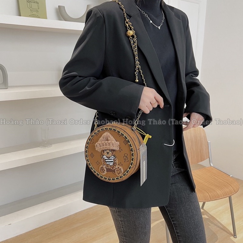 Túi hộp tròn đeo chéo hoạ tiết gấu cao cấp siêu xinh♥️