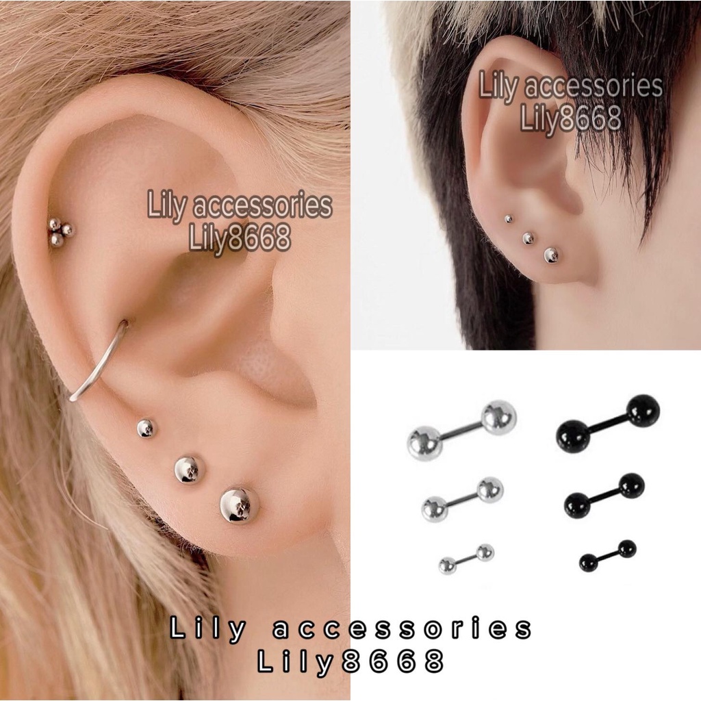 Marbles Earring khuyên tai titan bi tròn không gỉ không đen không dị ứng nam nữ unisex