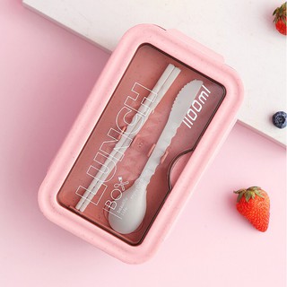 Hộp cơm giữ nhiệt bento 1100ml lúa mạch an toàn sức khỏe bảo vệ môi trường tặng kèm đũa thìa