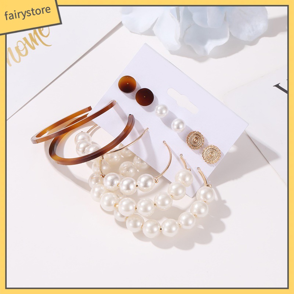 Bộ 6 Đôi Hoa Tai Đính Ngọc Trai Nhân Tạo Thời Trang Cho Nữ