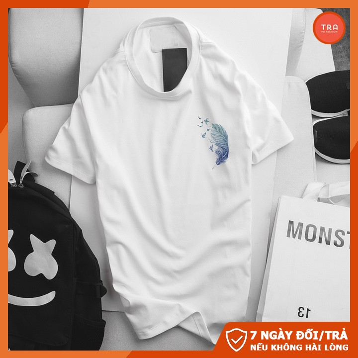 Áo phông trắn nam tay ngắn cổ tròn chất mát in 3D Lông Vũ mã CZ63