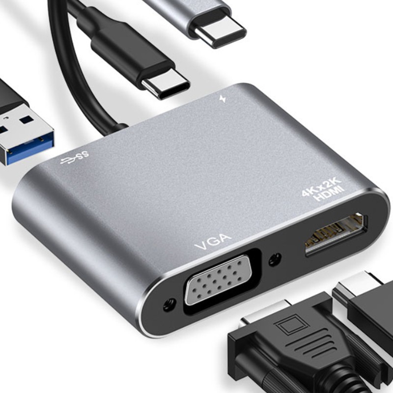 Bộ Chuyển Đổi 4 Trong 1 Hdmi + Vga + Usb In Type C Sang Pd