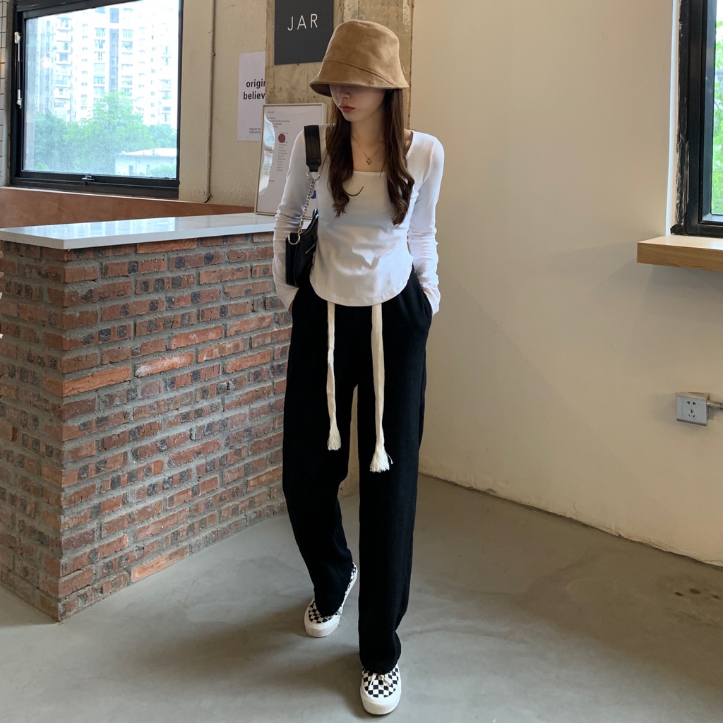 Quần Âu 176481Quần Dài Ống Rộng Lưng Cao Phong Cách Hàn Quốc Cá Tính