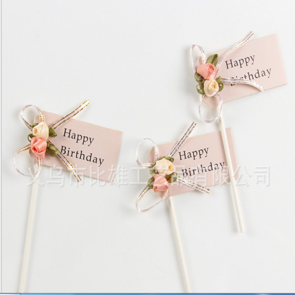 Set 3 Que cắm Hoa Happy Birthday trang trí bánh kem, phụ kiện bánh sinh nhật