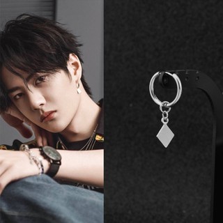 1pc Kpop YiBo Bông Tai Thép Không Gỉ Vuông Mặt Dây Chuyền Vòng Bông Tai Trang Sức