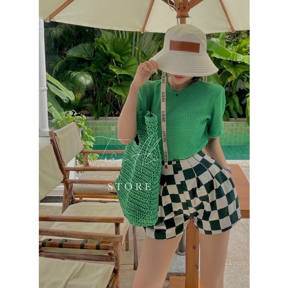 SET PULL XANH + SHORT KẺ Ô