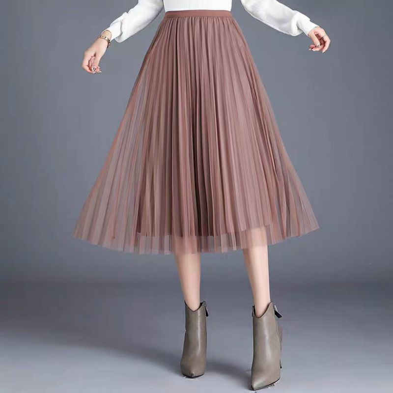 Chân váy von xếp li dáng dài midi chất von mịn hàng quảng châu