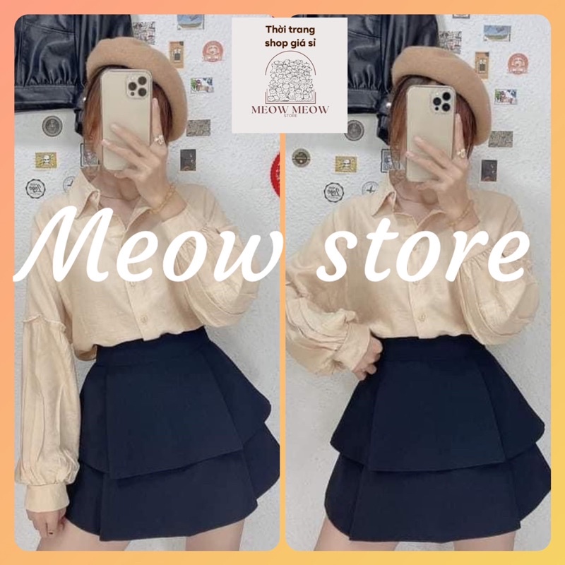 Chân váy ngắn xoè 3 tầng xinh liền quần khoá sau lưng