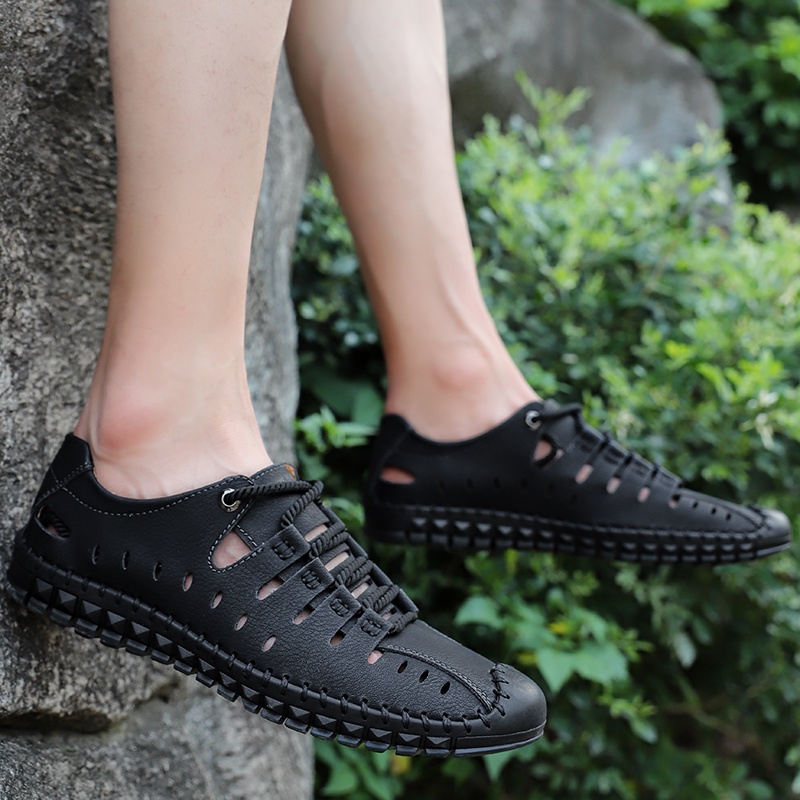 Giày Sandal Da Bò Đục Lỗ Thoáng Khí Phong Cách Thể Thao Thời Trang Mùa Hè Cho Nam