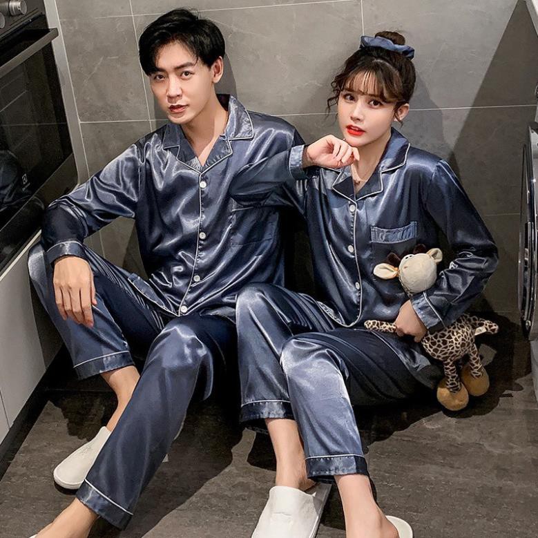 Đồ bộ pijama nam nữ màu trơn - Đồ ngủ mặc nhà chất lụa phi bóng  ཾ