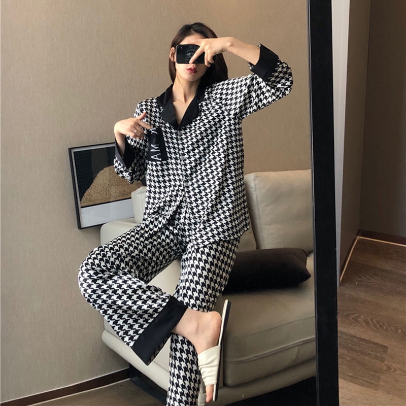 Bộ đồ ngủ tay dài thời trang xuân thu phong cách Hàn Quốc xinh xắn cho nữ